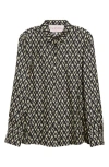 Valentino Garavani Toute La V Silk Twill Button-up Shirt In Black/cream