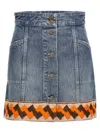 Valentino Garavani Denim Mini Skirt With Jacquard Trim In Blue