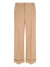 Valentino Wide-leg Trousers With Cuffed Hem And Pleats In Brown