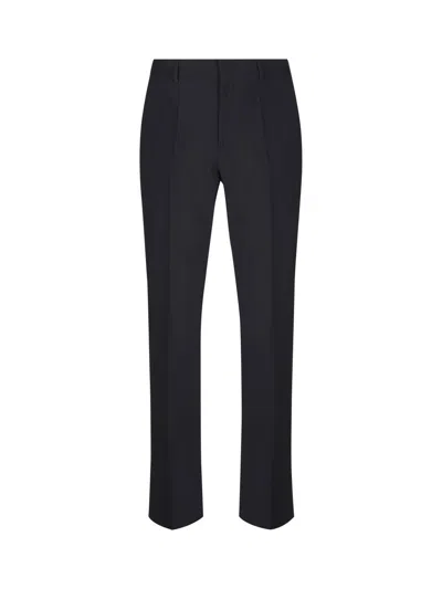 Valentino Dark Blue Wool Elegant Pants Regular Fit With Pleats In Blue