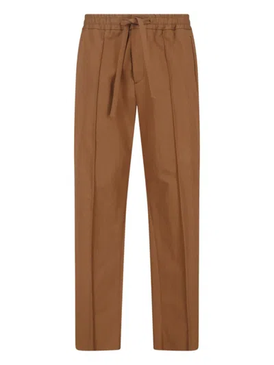 Valentino Straight Trousers Side Pockets Button Detail In Brown