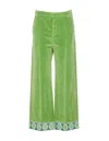 Valentino Garavani Velvet Trousers With Jacquard Hem In Green