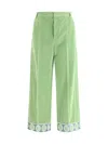 Valentino Garavani Velvet Trousers With Jacquard Hem In Green