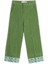 Valentino Garavani Velvet Trousers With Jacquard Hem In Green