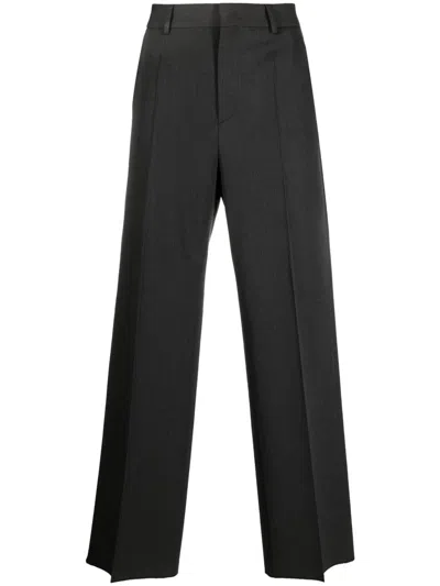 Valentino Anthracite Wool Mid Rise Trousers In Black