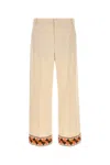Valentino Wool Trousers With Embroidered Hem And Wide Leg In Yellow