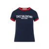 Valentino Crew Neck Cotton T-shirt With Contrast Trim In Blue
