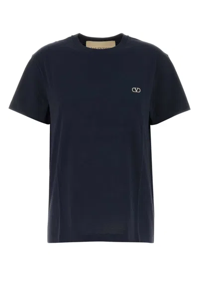 Valentino Garavani Logo-embroidered Cotton T-shirt In Blue