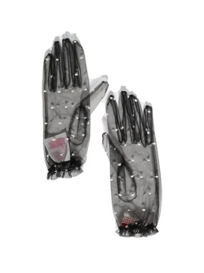 Valentino Garavani Tulle Signature Gloves Black In Gray