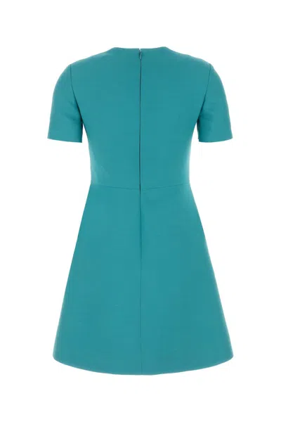 Valentino Garavani Turquoise Wool Blend Dress In Blue