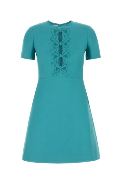 VALENTINO VALENTINO GARAVANI TURQUOISE WOOL BLEND DRESS
