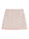Valentino Tweed Skirt With Embellished Fringe Hem In Pink