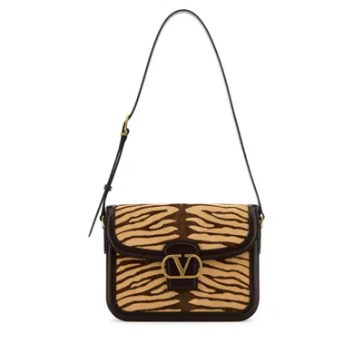 Valentino Garavani Two-tone Calf Hair And Leather 9to5 Shoulder Bag In Brown