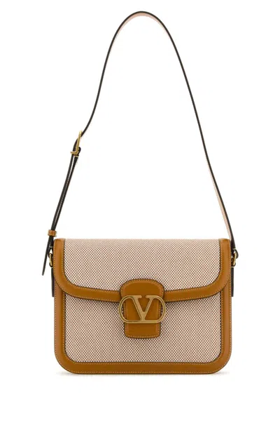 Valentino Garavani Two Tone Canvas And Leather 9 To5 Shoulder Bag In Brown