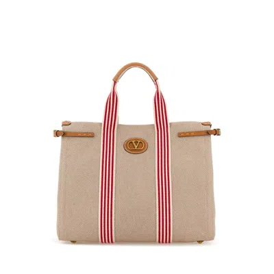 Valentino Garavani Two-tone Canvas Antibes Shopping Bag In Neutral
