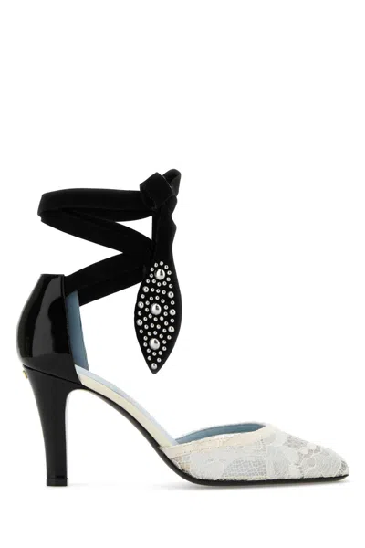 Valentino Garavani Two-tone Lace And Leather Foliefoliage Pumps