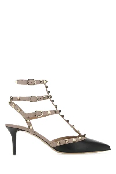 Valentino Garavani Valentino Rockstud Caged 65 Patent Ankle Strap Pump In Animal Print