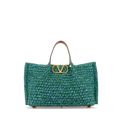 Valentino Garavani Two-tone Raffia Medium Shopping Bag In Yellow