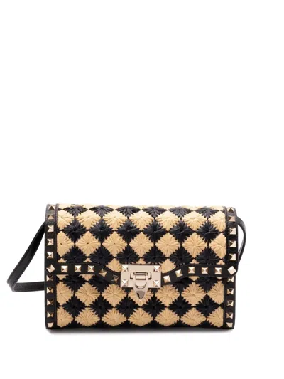 Valentino Garavani Two-tone Raffia Rockstud Crossbody Bag