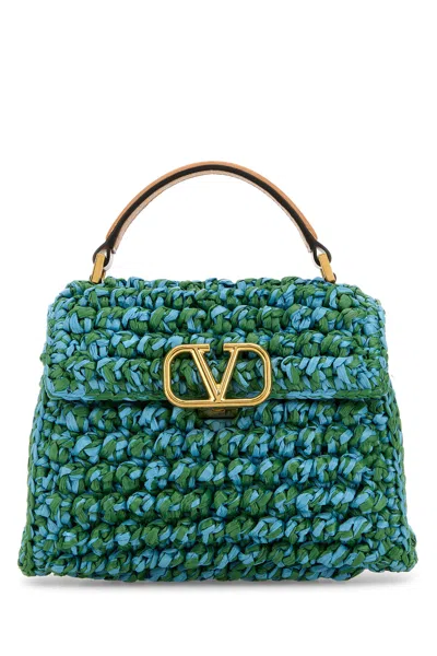 Valentino Garavani Two-tone Raffia Vsling Handbag In White