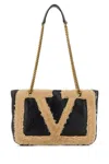 Valentino Garavani Two-tone Shearling Viva Superstar Shoulder Bag In Black