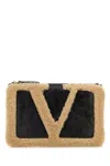 Valentino Signature Clutch With Shearling And Leather In White