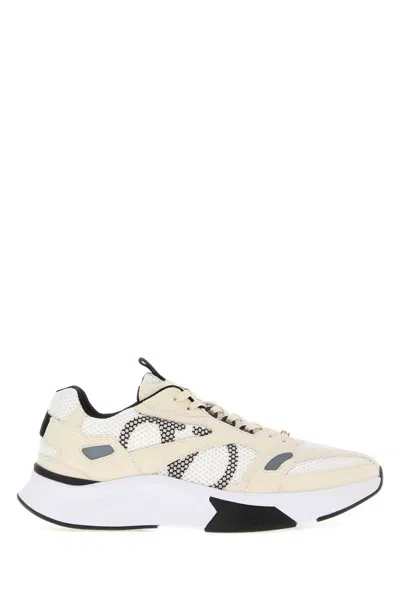 Valentino Garavani Two Tone Suede And Mesh Demivee Sneakers In White
