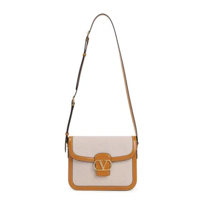 Valentino Garavani Two-tone Canvas And Leather 9to5 Shoulder Bag In White