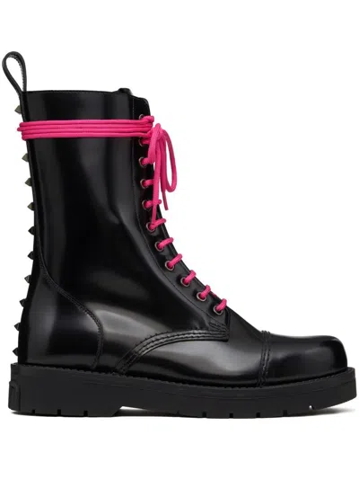 Valentino Garavani Untitled Leather Combat Boots In Black