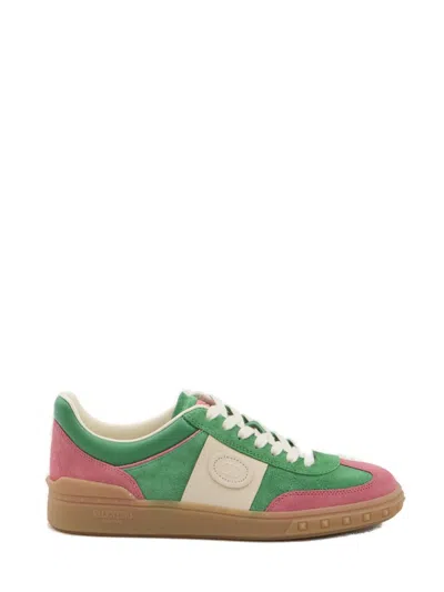 Valentino Garavani Upvillage Embossed Leather-trimmed Paneled Suede Sneakers In Green