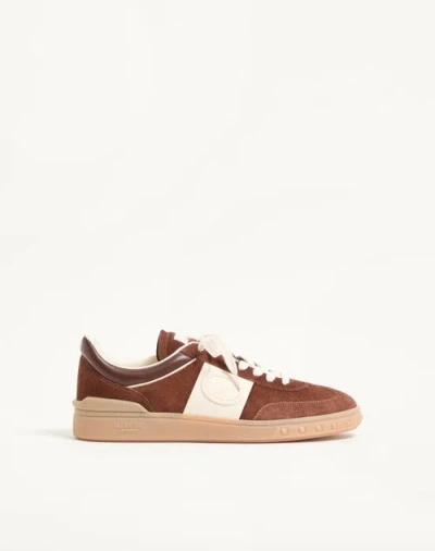 Valentino Garavani Upvillage Low Top Trainer In Split Leather And Calfskin Nappa Leather In Brown/ivory