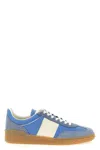 Valentino Garavani Upvillage Low Top Trainer In Crust Leather And Nylon In Blue