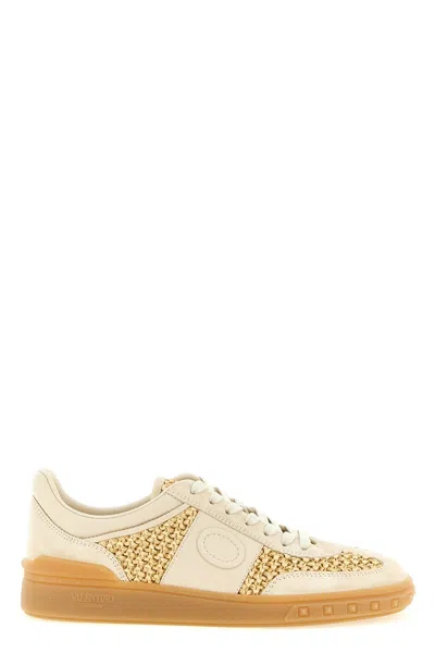 Valentino Garavani Upvillage Sneakers In Woven Raffia In Neutral