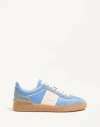 Valentino Upvillage Sneaker In Crust Leather With Nappa Calfskin Leather Band In Grey/azure
