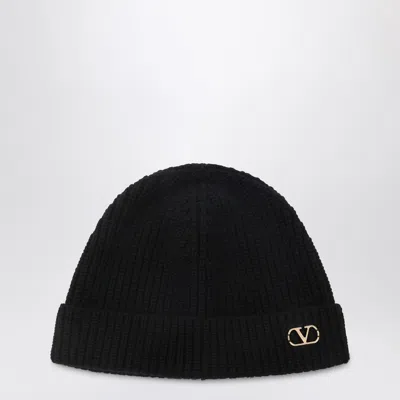 Valentino Garavani V Logo Signature Beanie Black In Cashmere