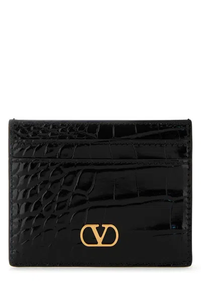 Valentino Garavani Black Leather V Logo Card Holder