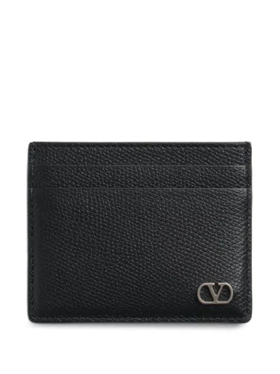 Valentino Garavani V Logo Signature Leather Card Case In Black