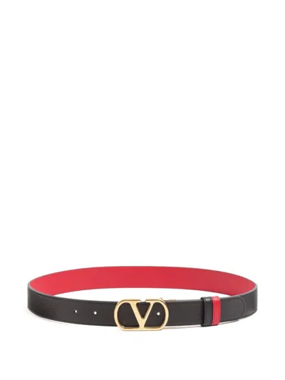 Valentino Garavani V Logo Signature Leather Belt In Black