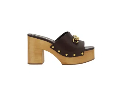 Pre-owned Valentino Garavani Garavani V Chain Open Toe Platform Mules (women's) Sneakers In Brown