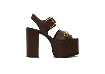 Pre-owned Valentino Garavani Garavani V Chainlinked Platform Sandals (women's) Sneakers In Brown