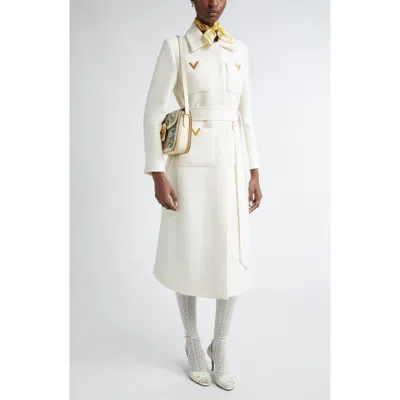 VALENTINO VALENTINO GARAVANI V-DETAIL BELTED VIRGIN WOOL & SILK DRILL COAT