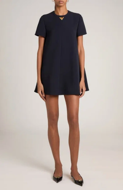 Valentino Garavani V Detail Crepe A-line Dress In Navy