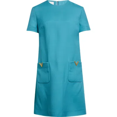 Valentino Garavani V-detail Crepe Couture Minidress In Blue