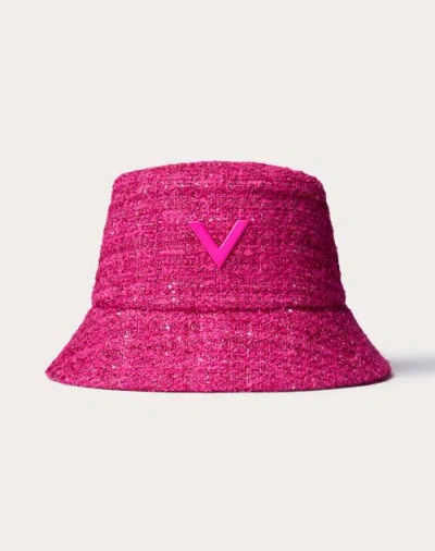 Valentino Garavani V Detail Wool Bucket Hat Woman Pink Pp 57