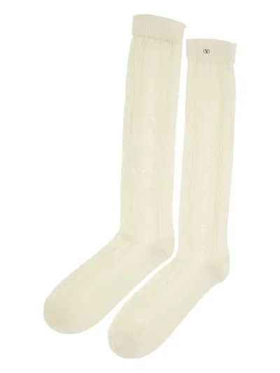 Valentino Garavani V Gold Cotton Socks In White