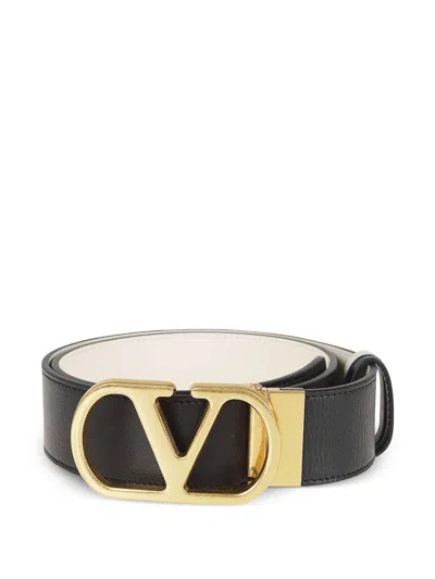 Valentino Garavani V Logo Signature Leather Belt In Black