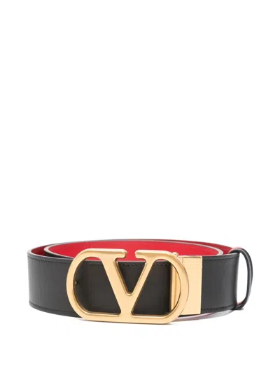 Valentino Garavani V Logo Signature Leather Belt In Black
