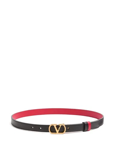 Valentino Garavani V Logo Signature Leather Belt In Black