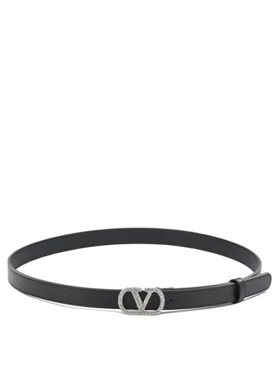 Valentino Garavani "v Logo Signature" Leather Belt In Black