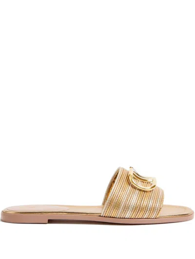 Valentino Garavani V Logo Signature Leather Flat Sandals In Gold